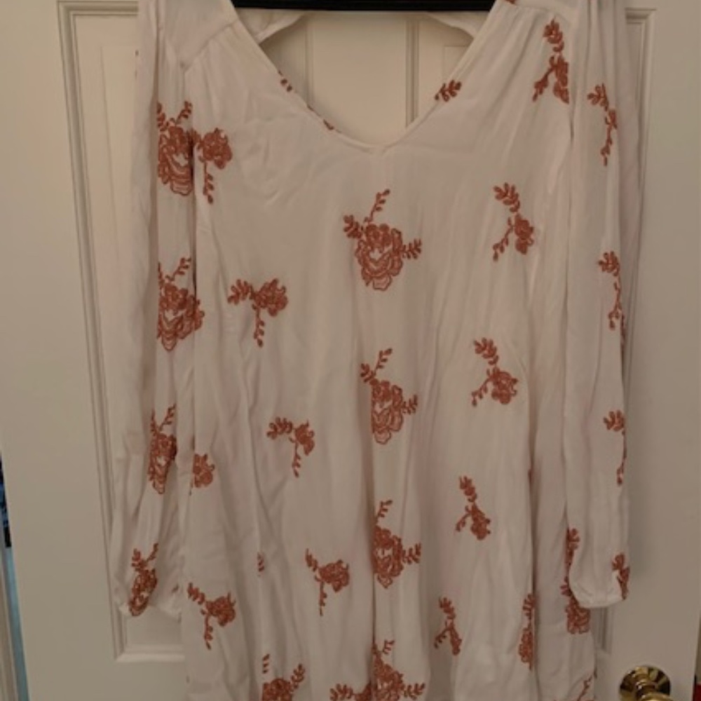 Free People Pretty Winter White and Sienna Embroidered Dress Size Large